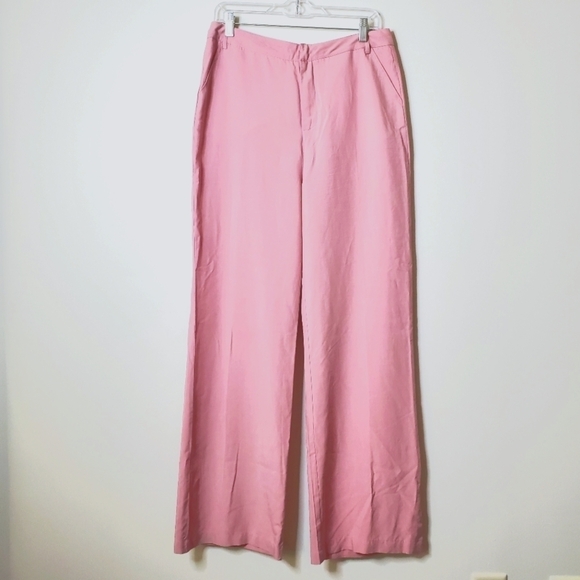 En Saison Valeria Linen Blend Pink Wide Leg Trouser Pants - Picture 5 of 13